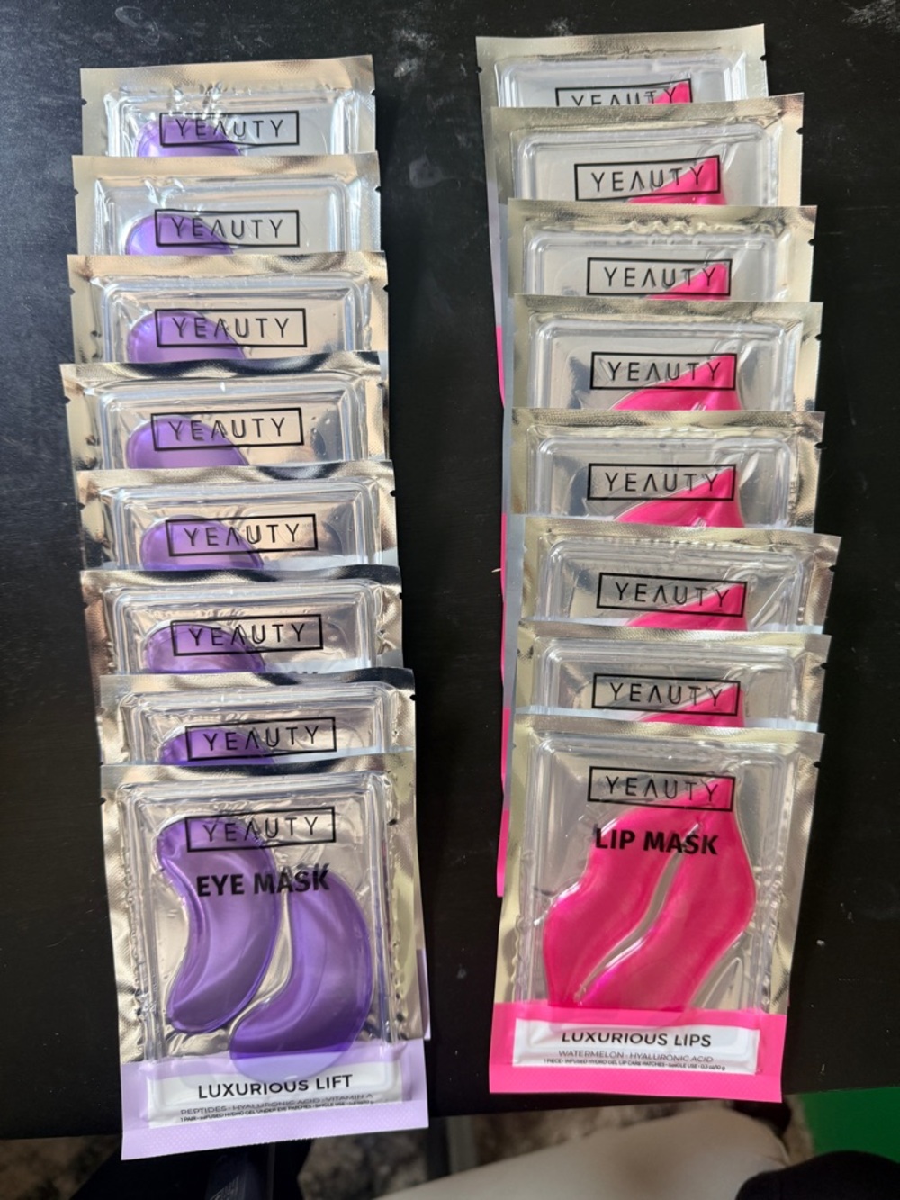 YEAUTY Hydrogel Eye & Lip Mask Duo - Purple Eye Masks & Pink Lip Masks 8 of each